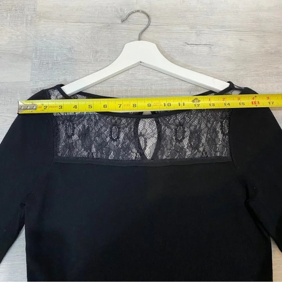 WHBM Lace Keyhole Neck and Ribbed Black Fitted 3/4 Sleeve Sweater Size S - Picture 13 of 15